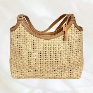 Vintage Brown Fossil Leather Woven Shoulder Bag Or Winter Vacation Bag Key Charm